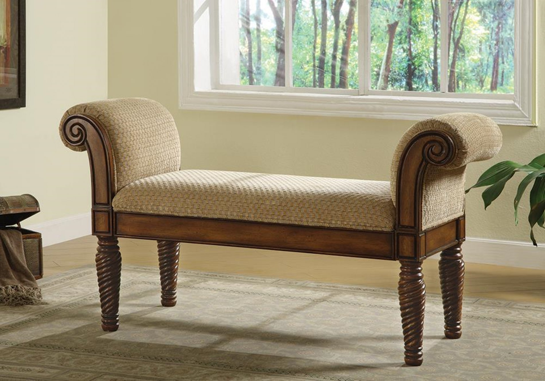 Transitional Brown Upholstered Bench - Click Image to Close
