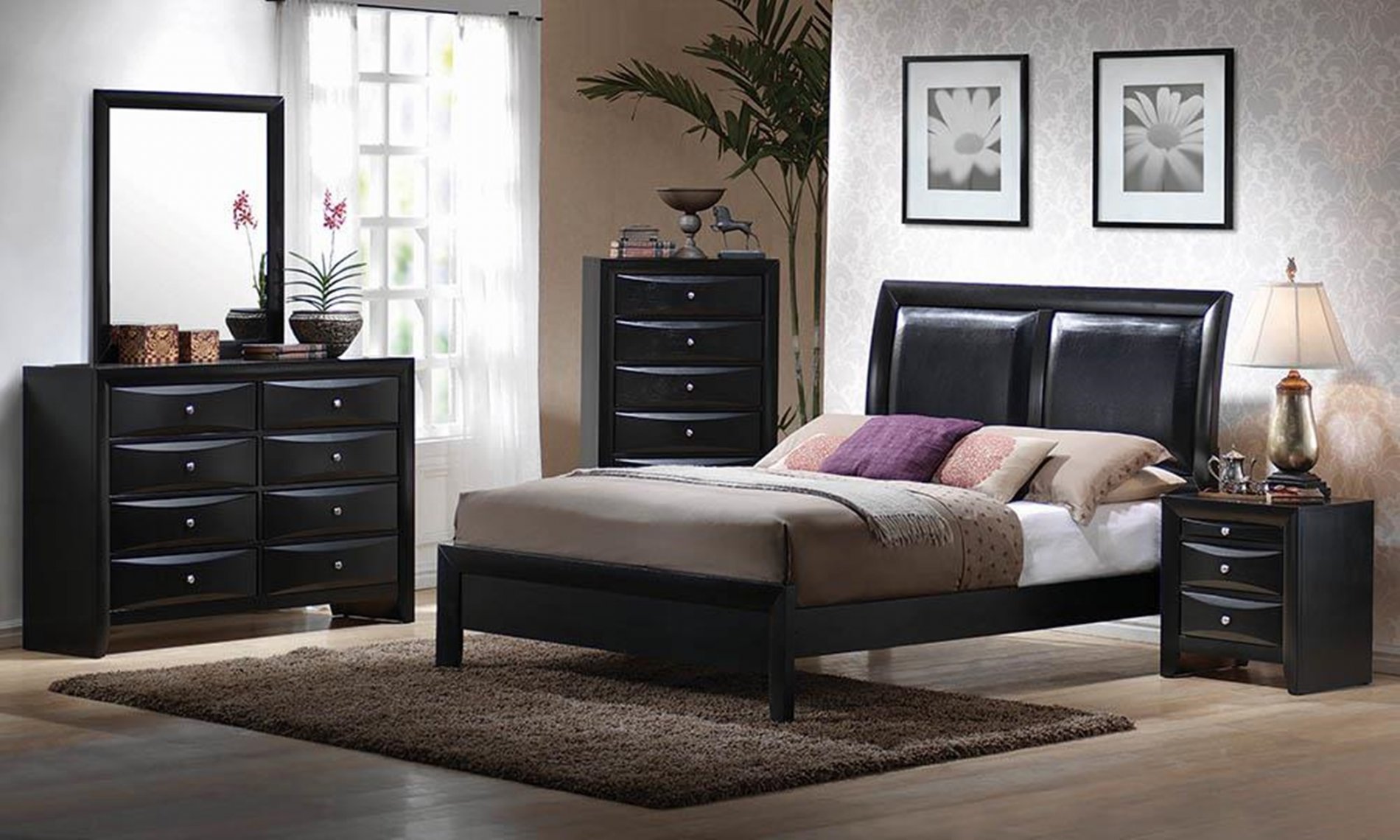 Briana Black Transitional Queen Bed - Click Image to Close