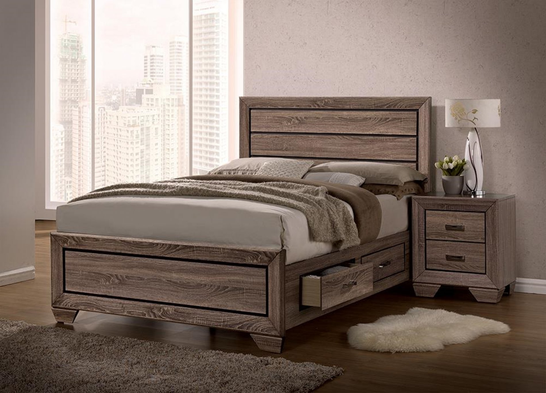 Kauffman Transitional Washed Taupe E. King Bed - Click Image to Close