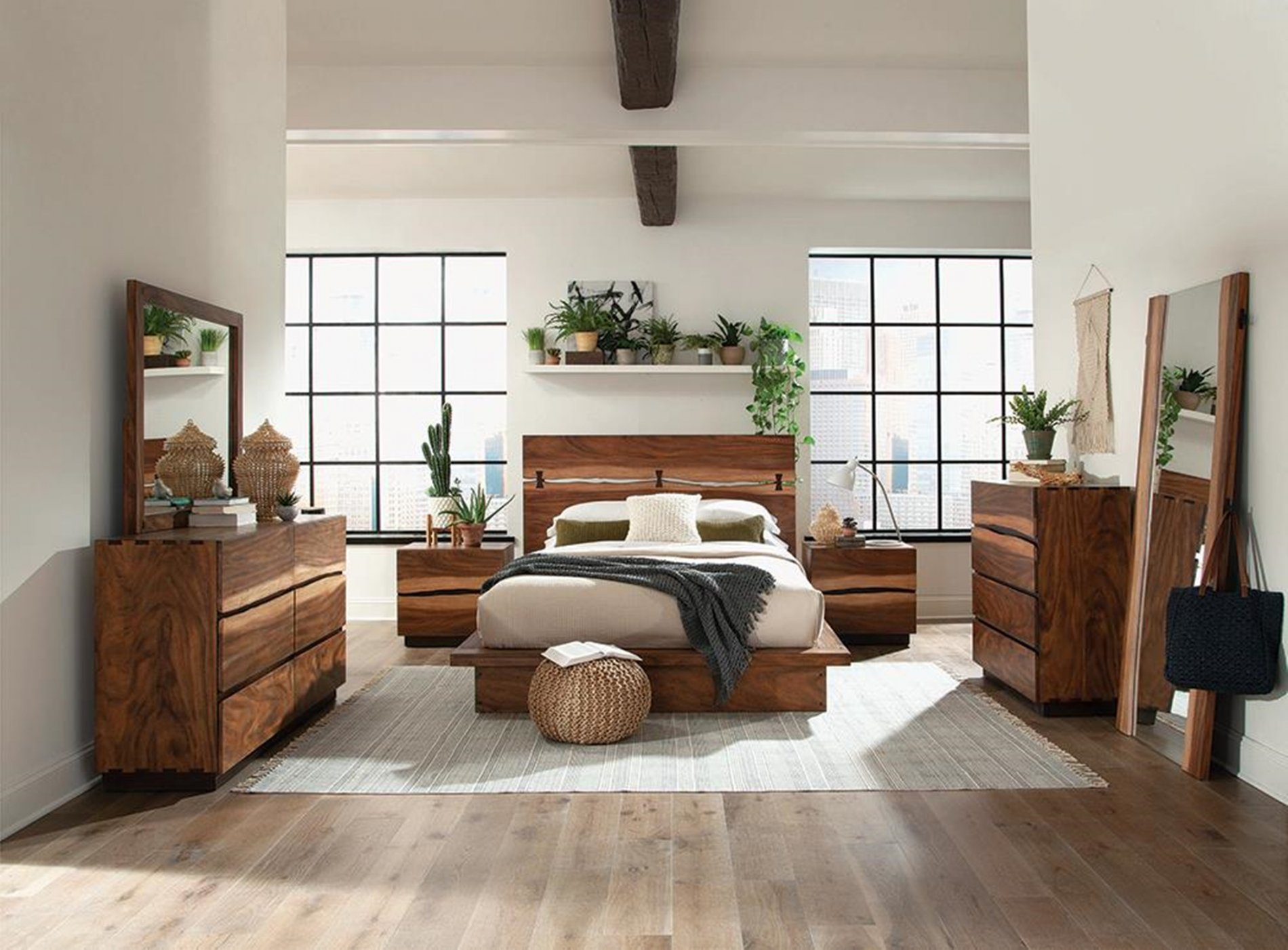 Rustic Smoky Walnut Queen Storage Bed - Click Image to Close