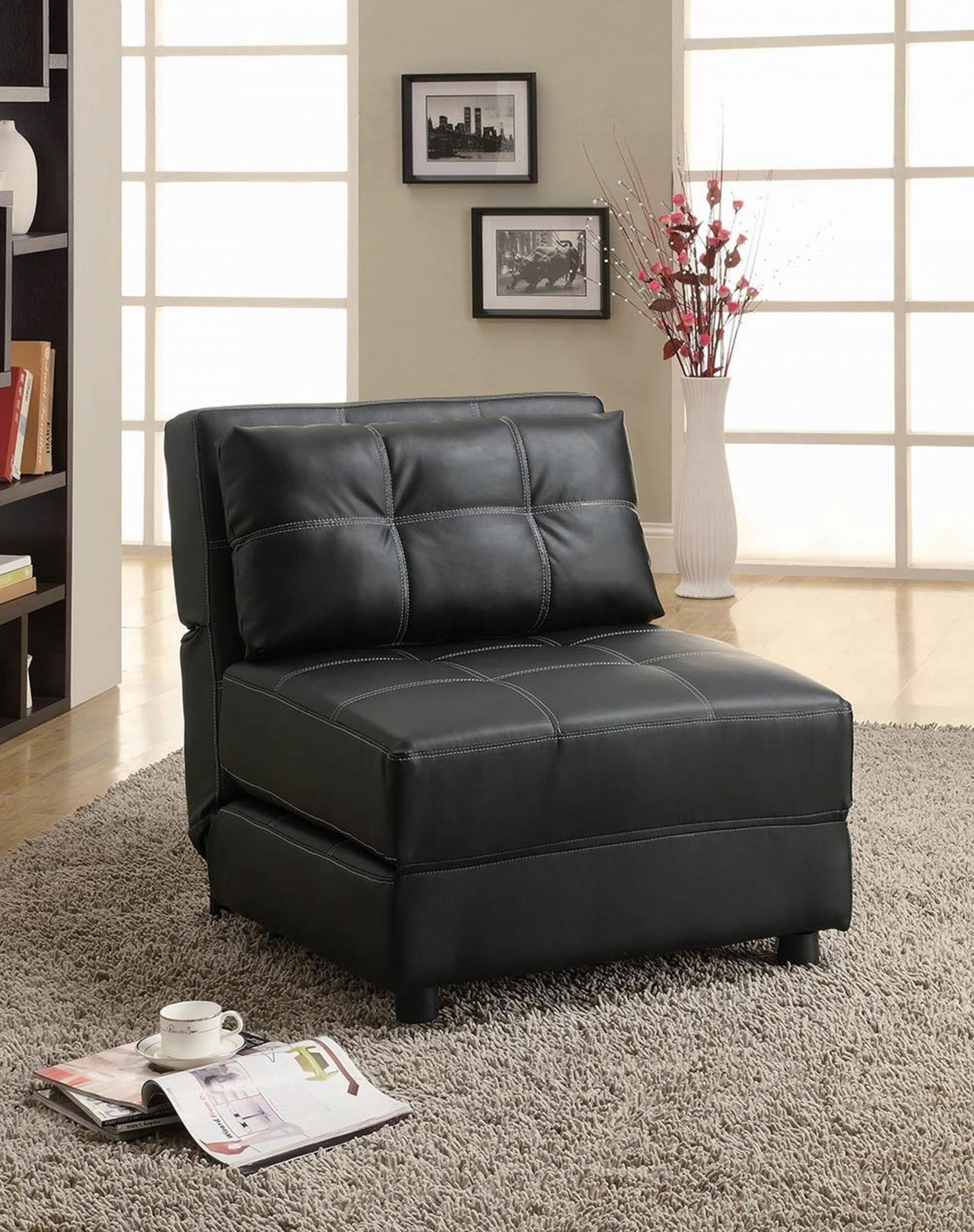 Black Casual Leather Accent Chair - Click Image to Close