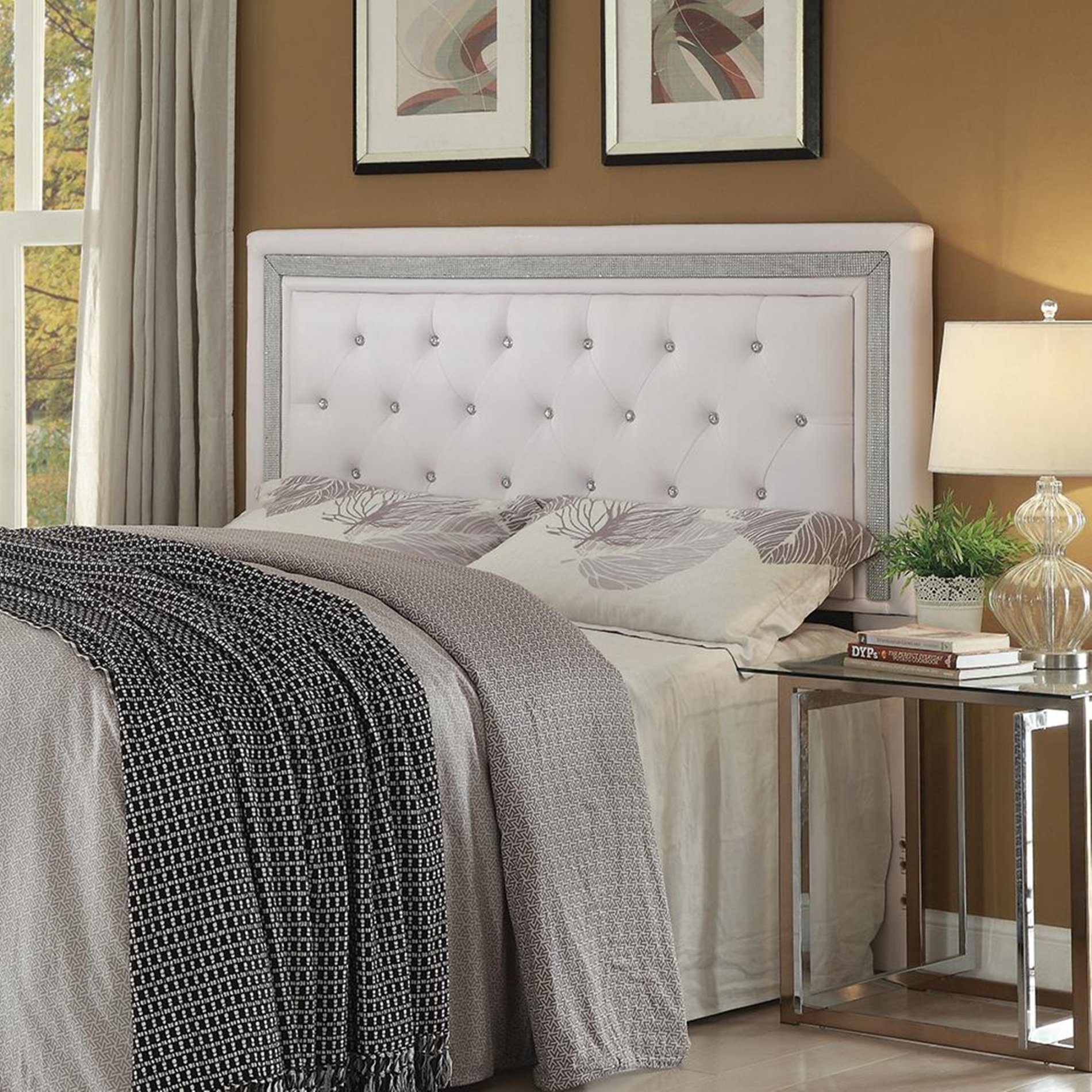 Andenne White Upholstered Queen Headboard - Click Image to Close