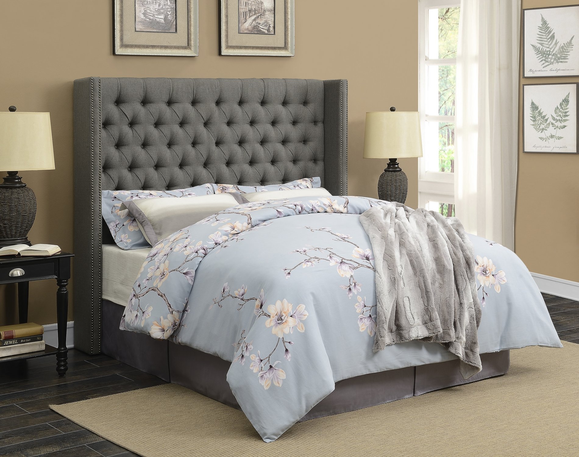 Benicia Grey Upholstered Cal. King Headboard - Click Image to Close