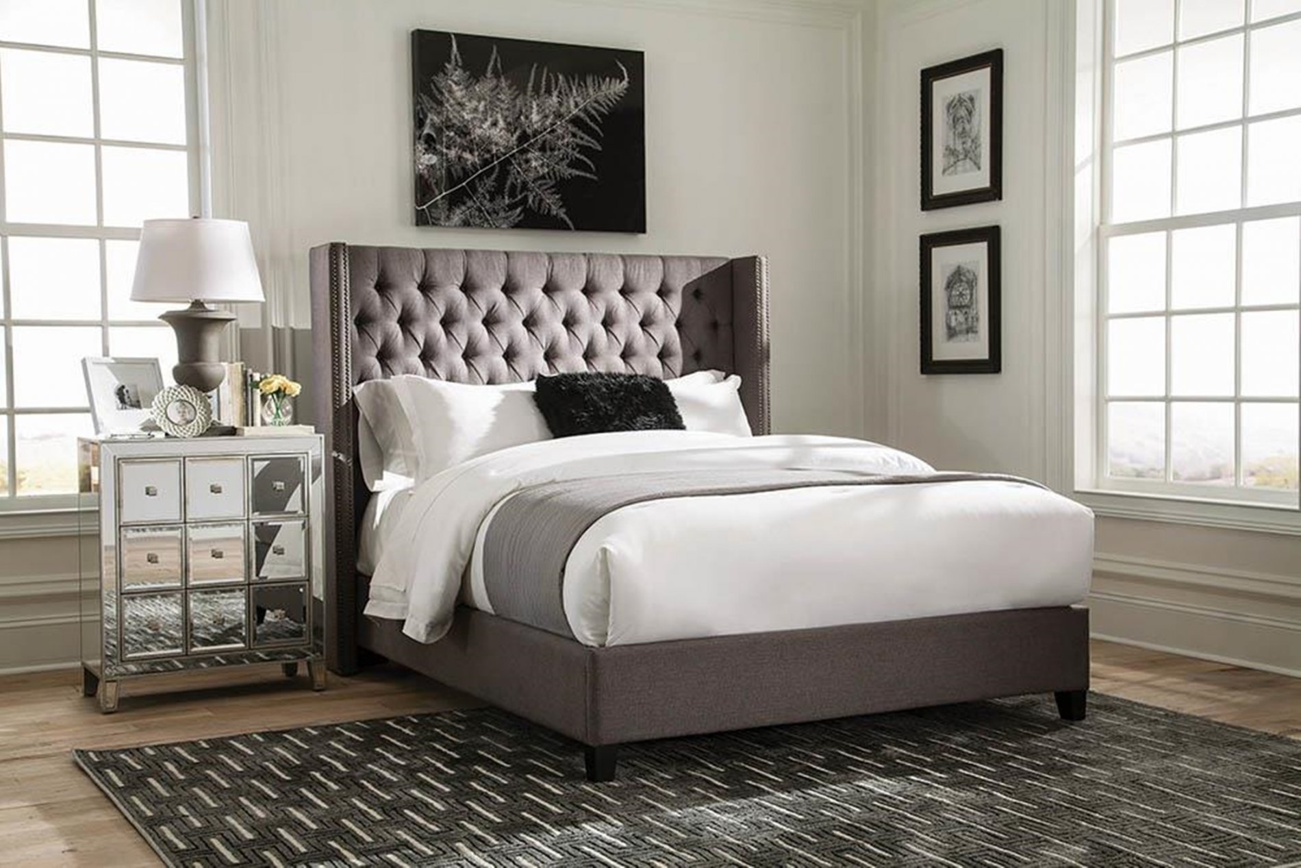 Benicia Grey Upholstered Queen Bed - Click Image to Close