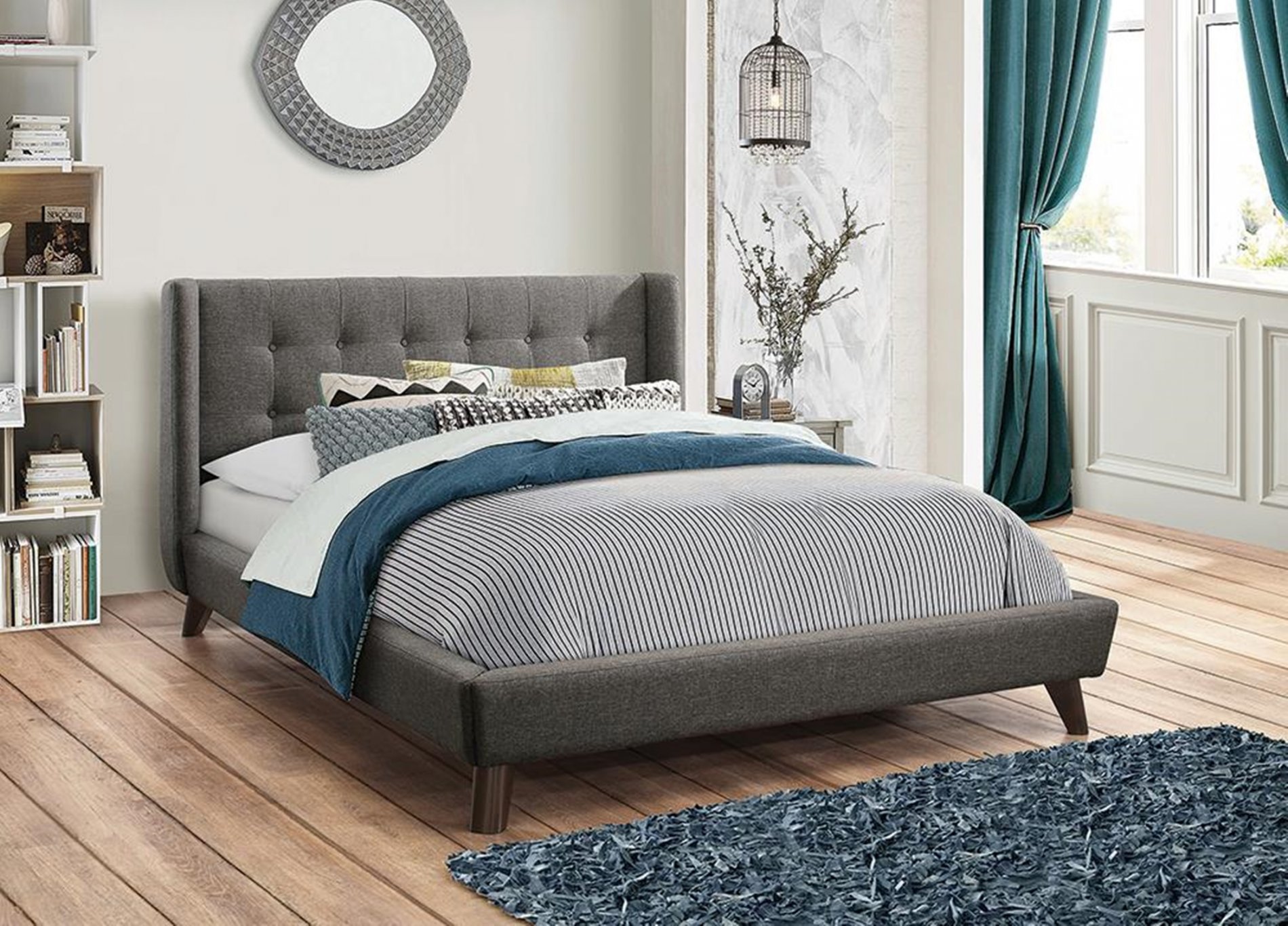 Carrington Grey Upholstered Cal. King Bed - Click Image to Close