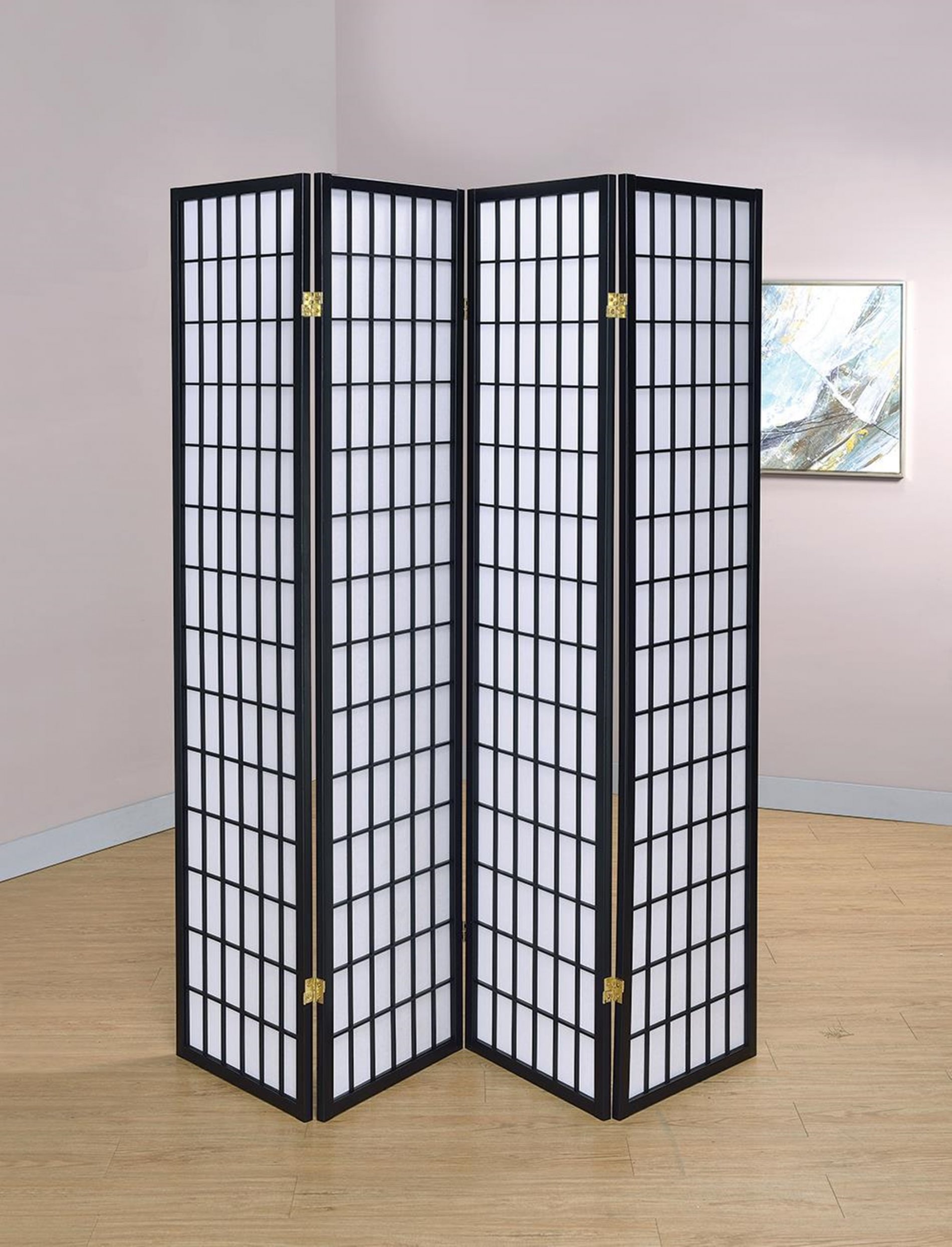Transitional Black Four-Panel Screen - Click Image to Close