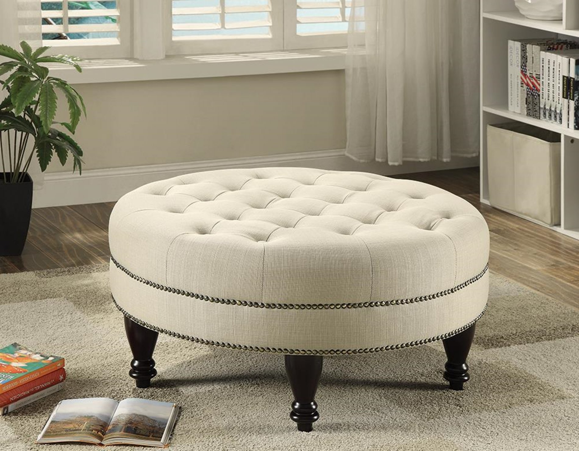 Traditional Round Cocktail Ottoman - Click Image to Close