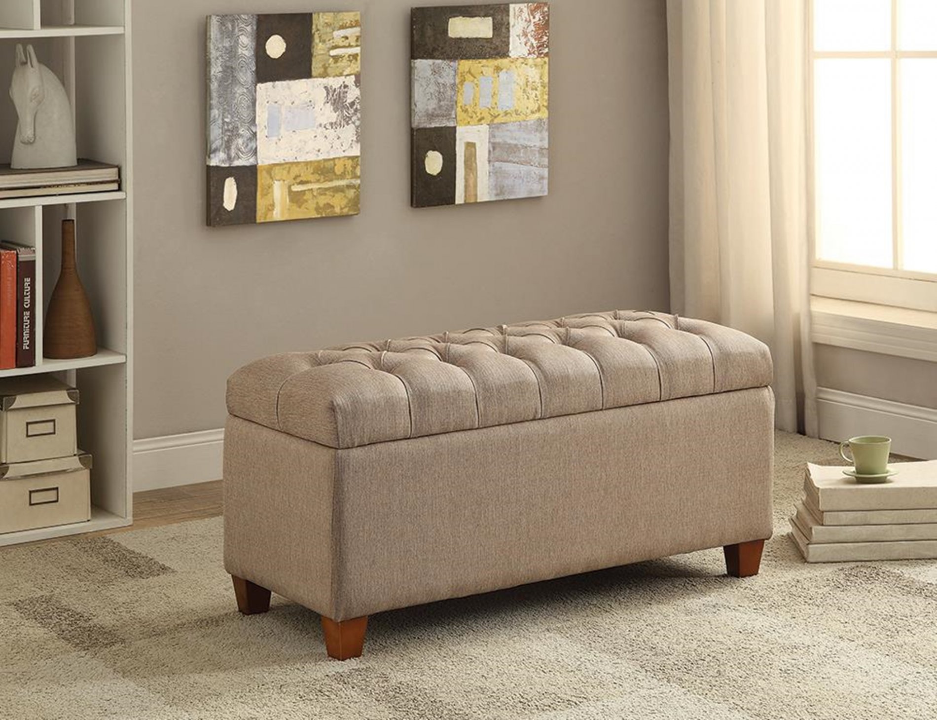 Tufted Taupe Storage Bench - Click Image to Close