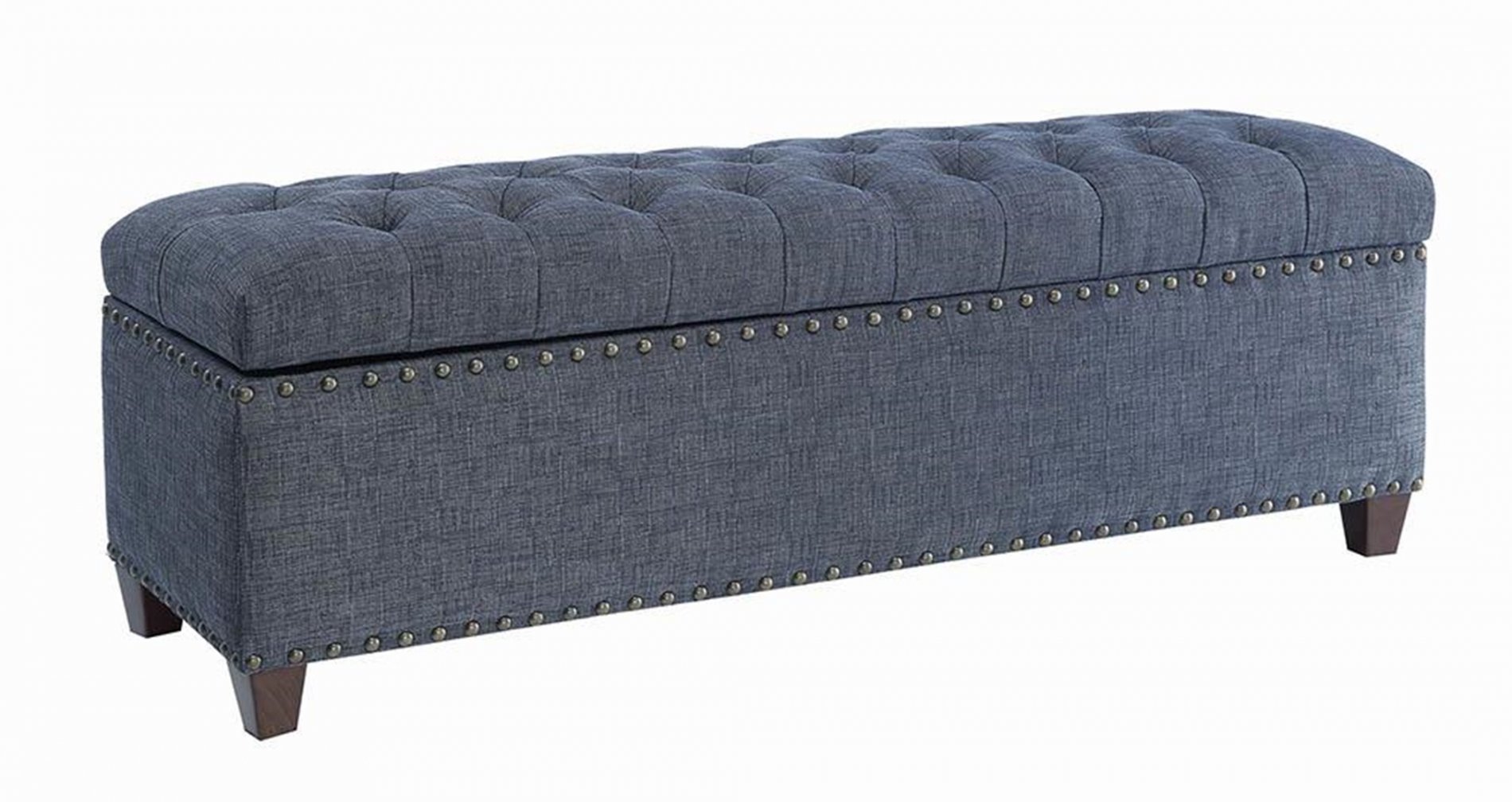 Traditional Grey Button Tufted Bench - Click Image to Close