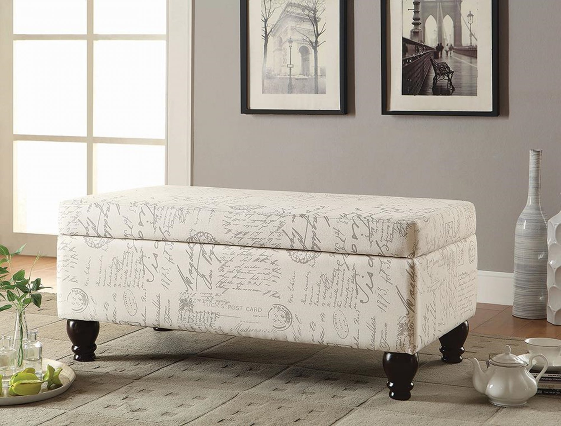 Transitional Off-White and Grey Bench - Click Image to Close