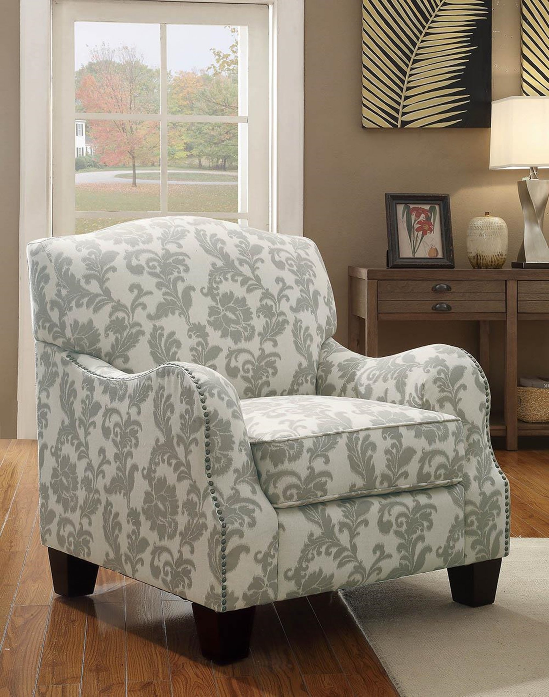 Traditional White and Grey Accent Chair - Click Image to Close