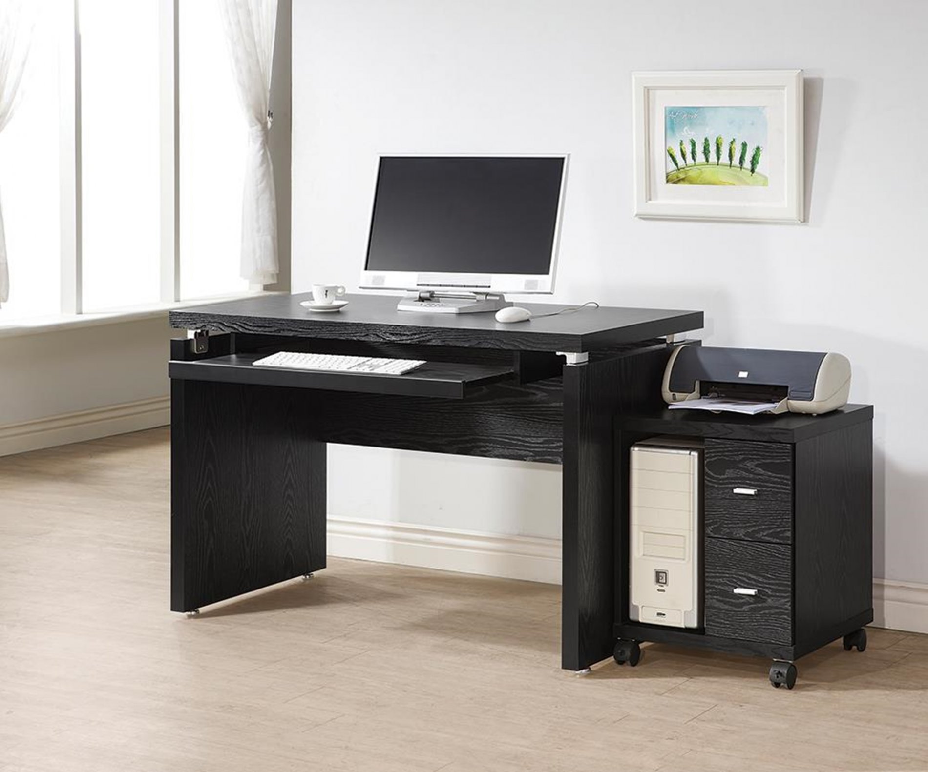 Contemporary Black Oak Computer Desk - Click Image to Close