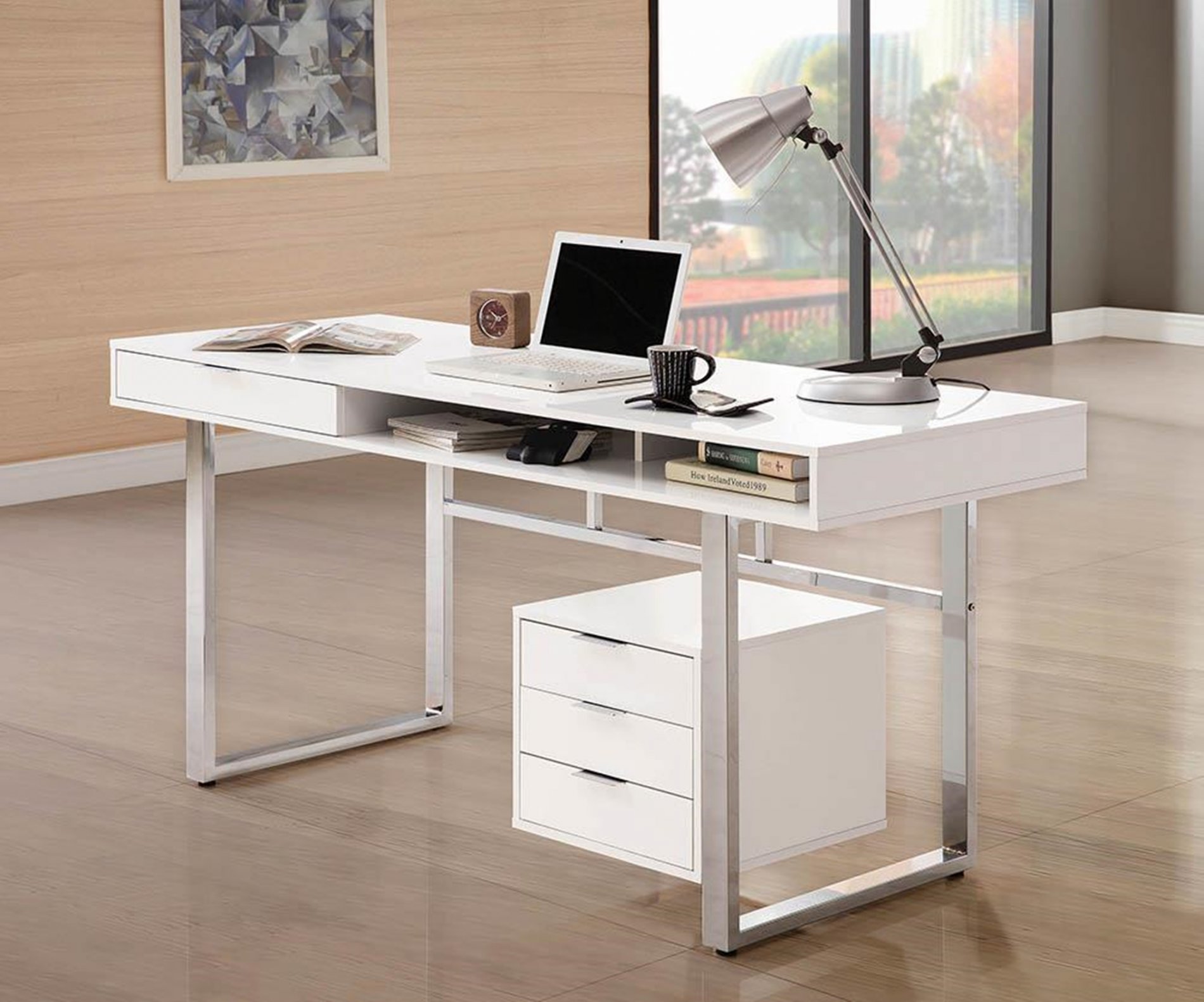 Contemporary White Writing Desk - Click Image to Close