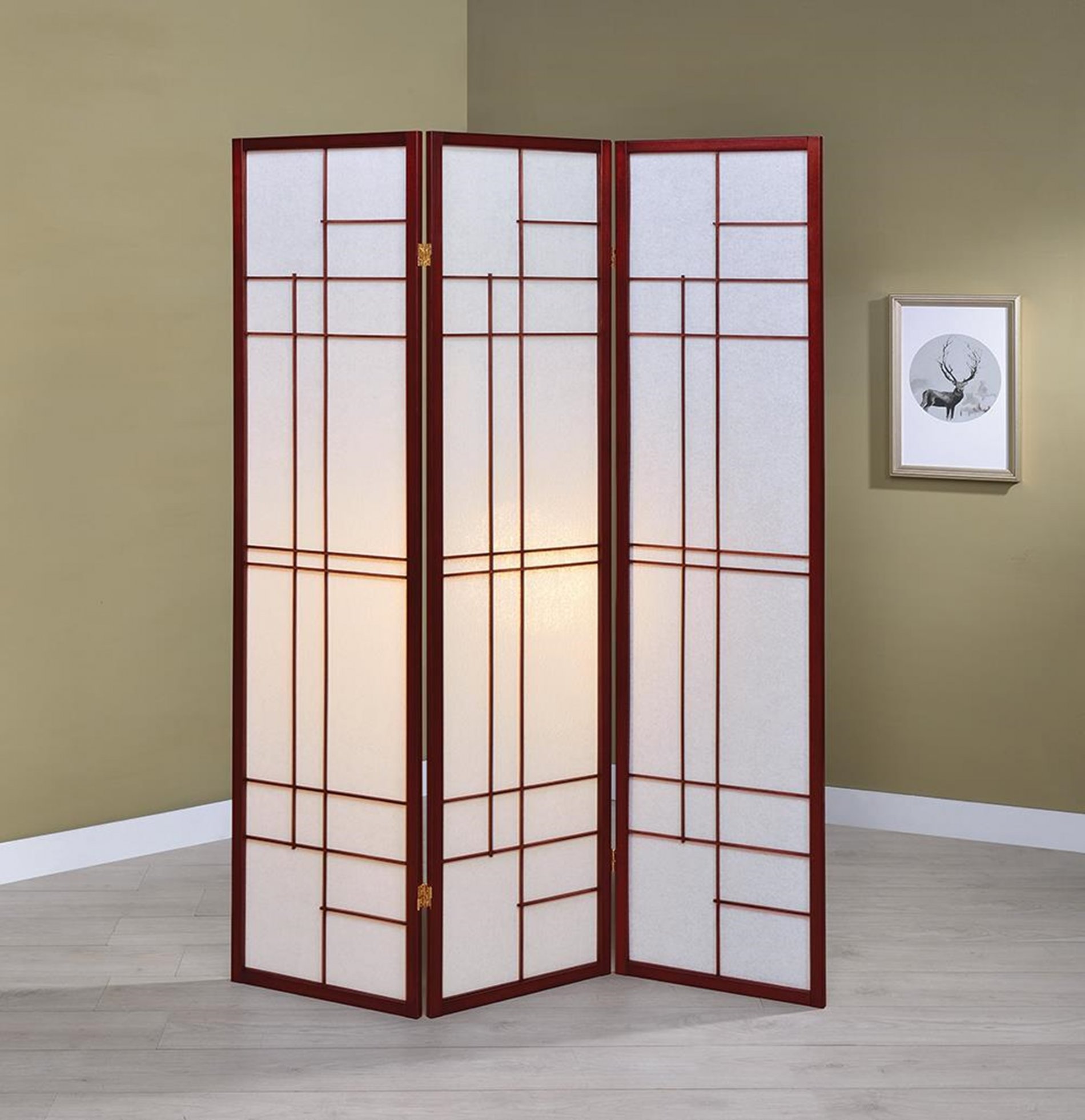 Transitional Brown Red Three-Panel Screen - Click Image to Close