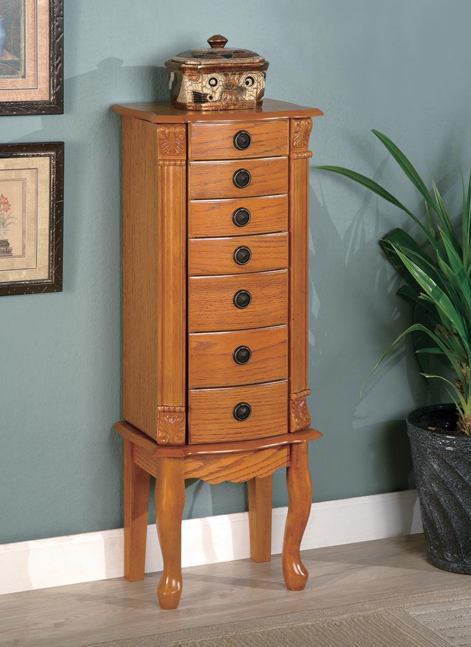 Country Warm Oak Jewelry Armoire - Click Image to Close