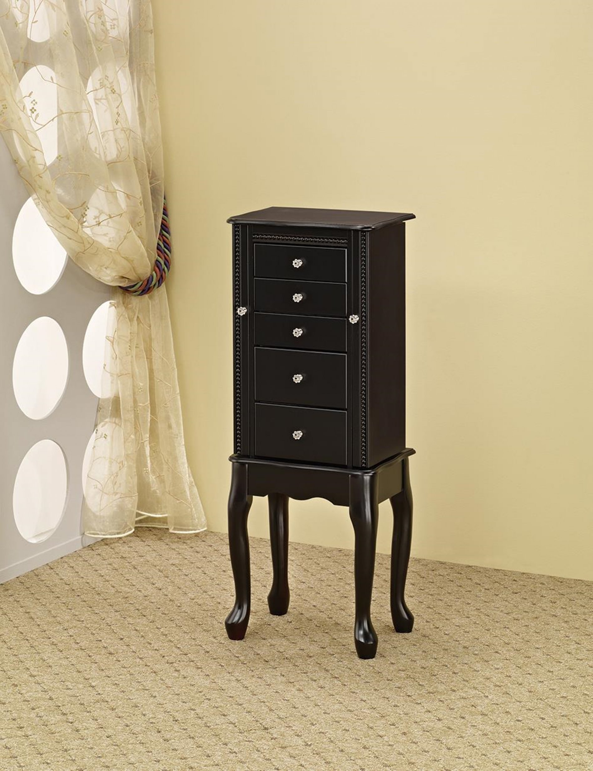 Traditional Queen Anne Black Jewelry Armoire - Click Image to Close