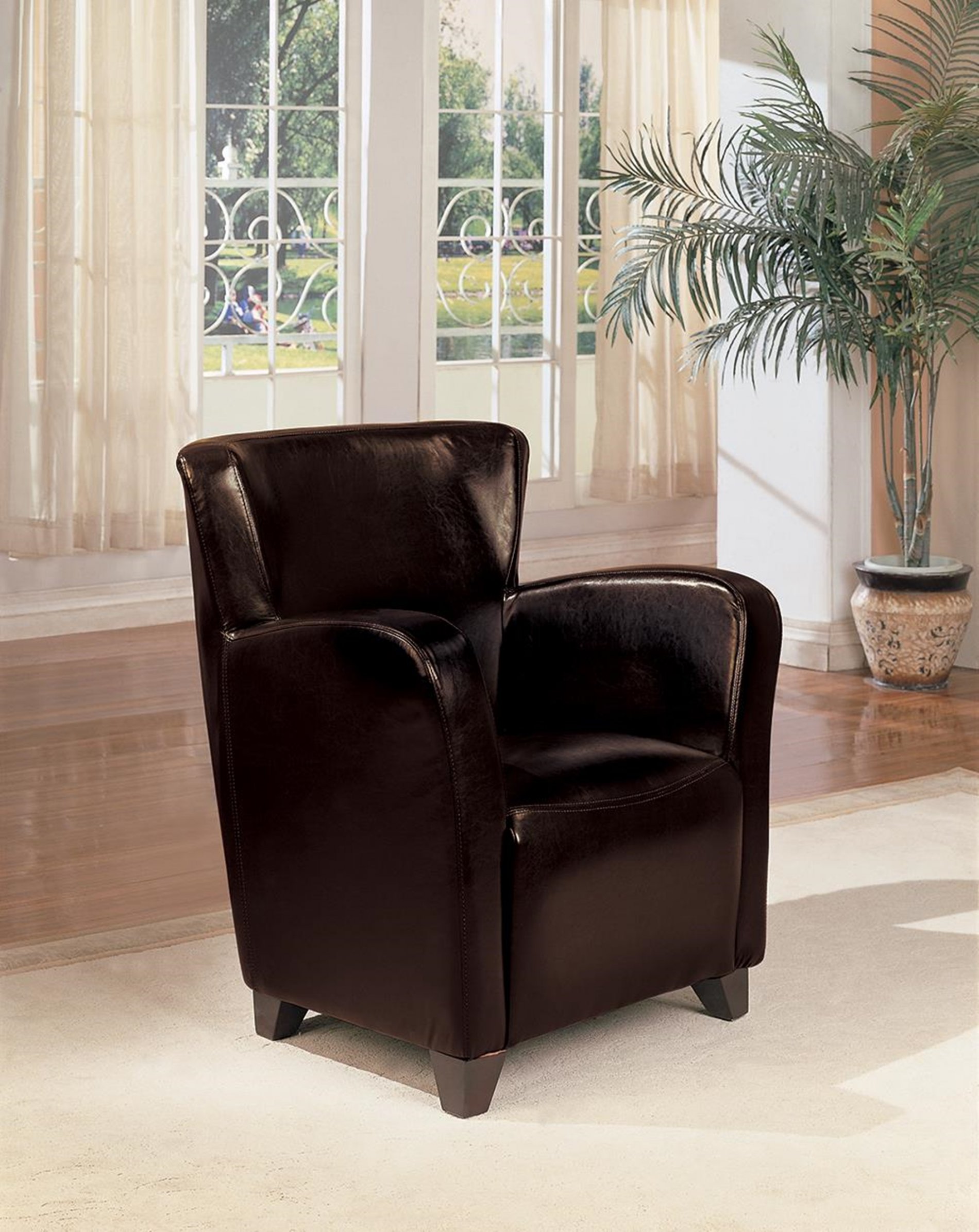 Dark Brown Faux Leather Accent Chair - Click Image to Close