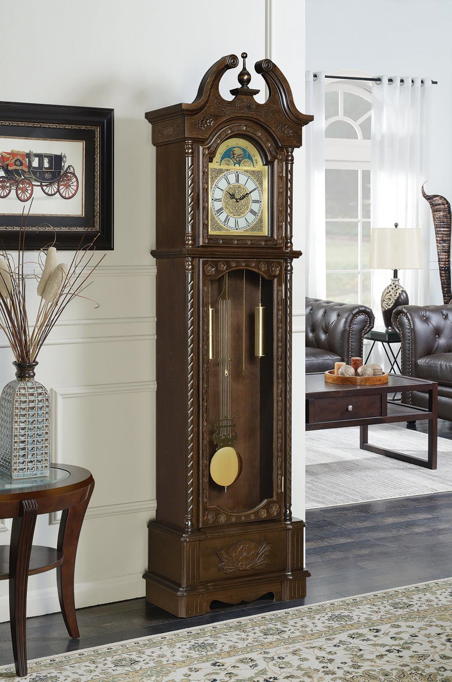 Traditional Brown Grandfather Clock - Click Image to Close