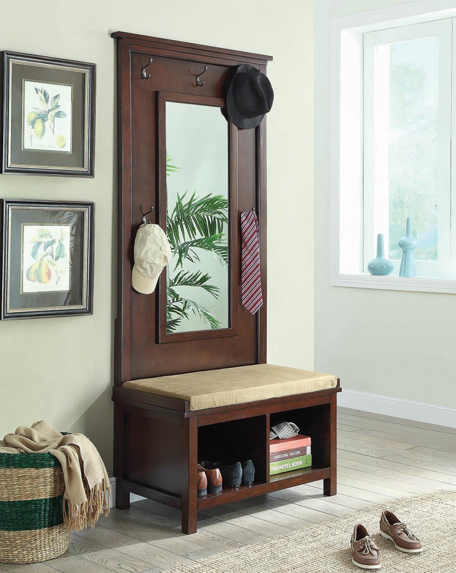 Transitional Raw Umber Hall Tree with Mirror - Click Image to Close