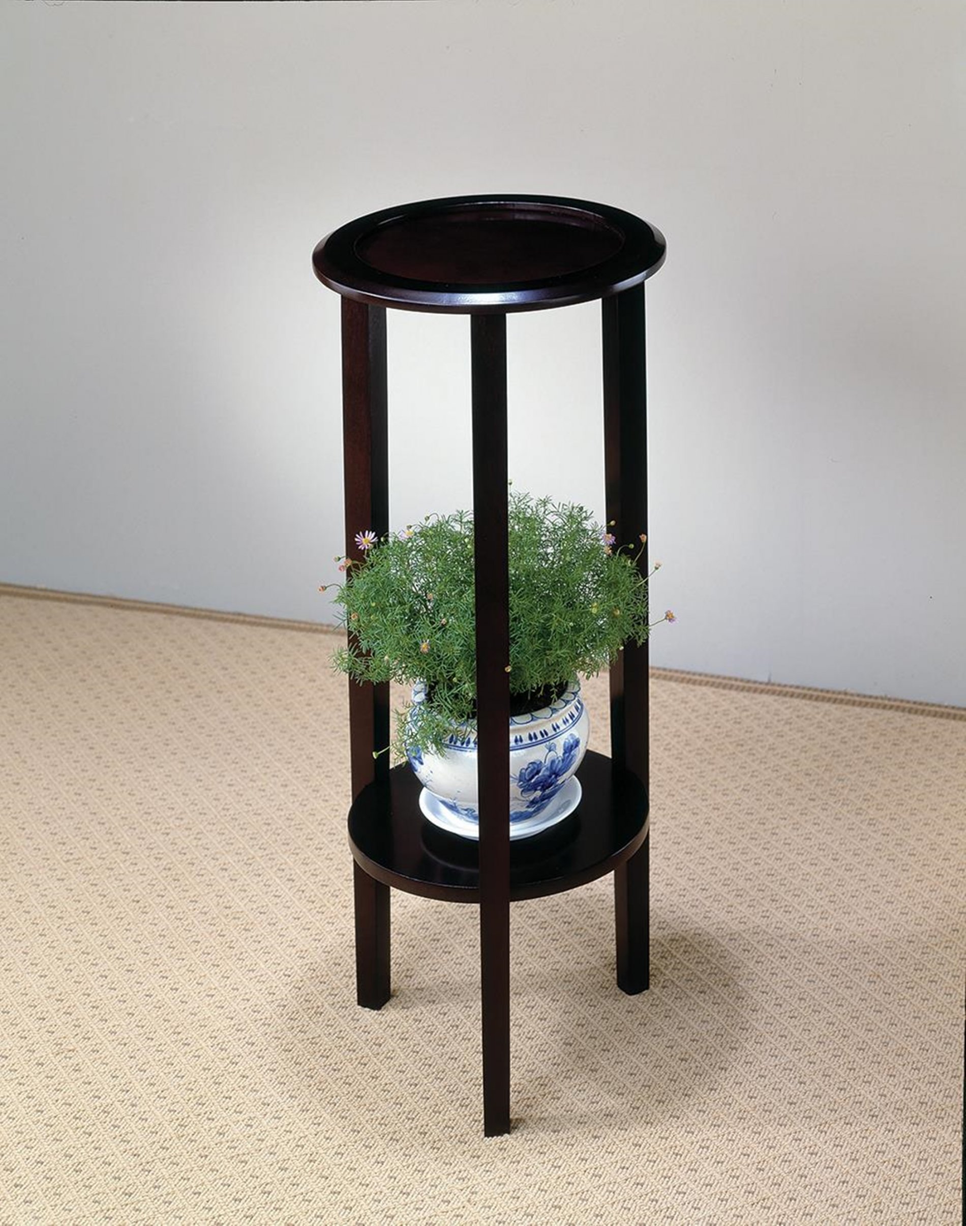 Transitional Round Espresso Plant Stand - Click Image to Close