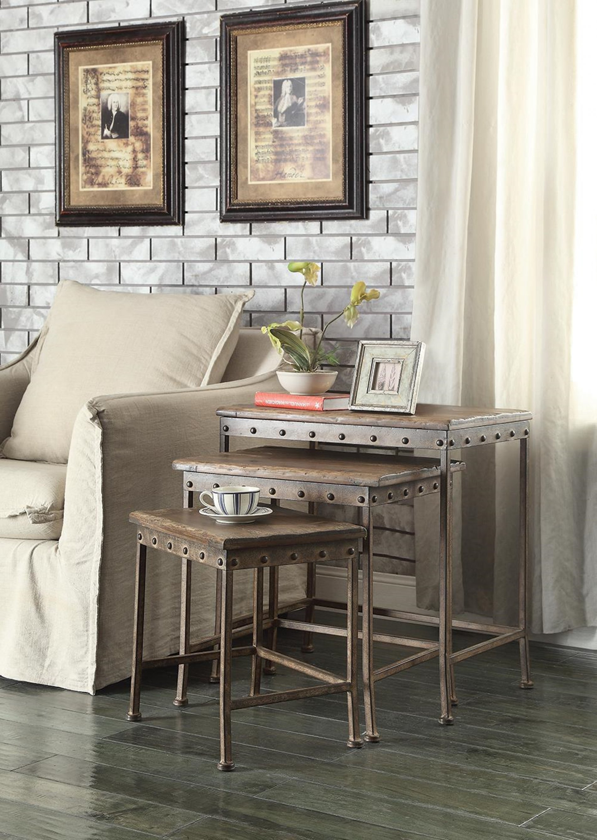 Rustic Brown Nesting Table - Click Image to Close