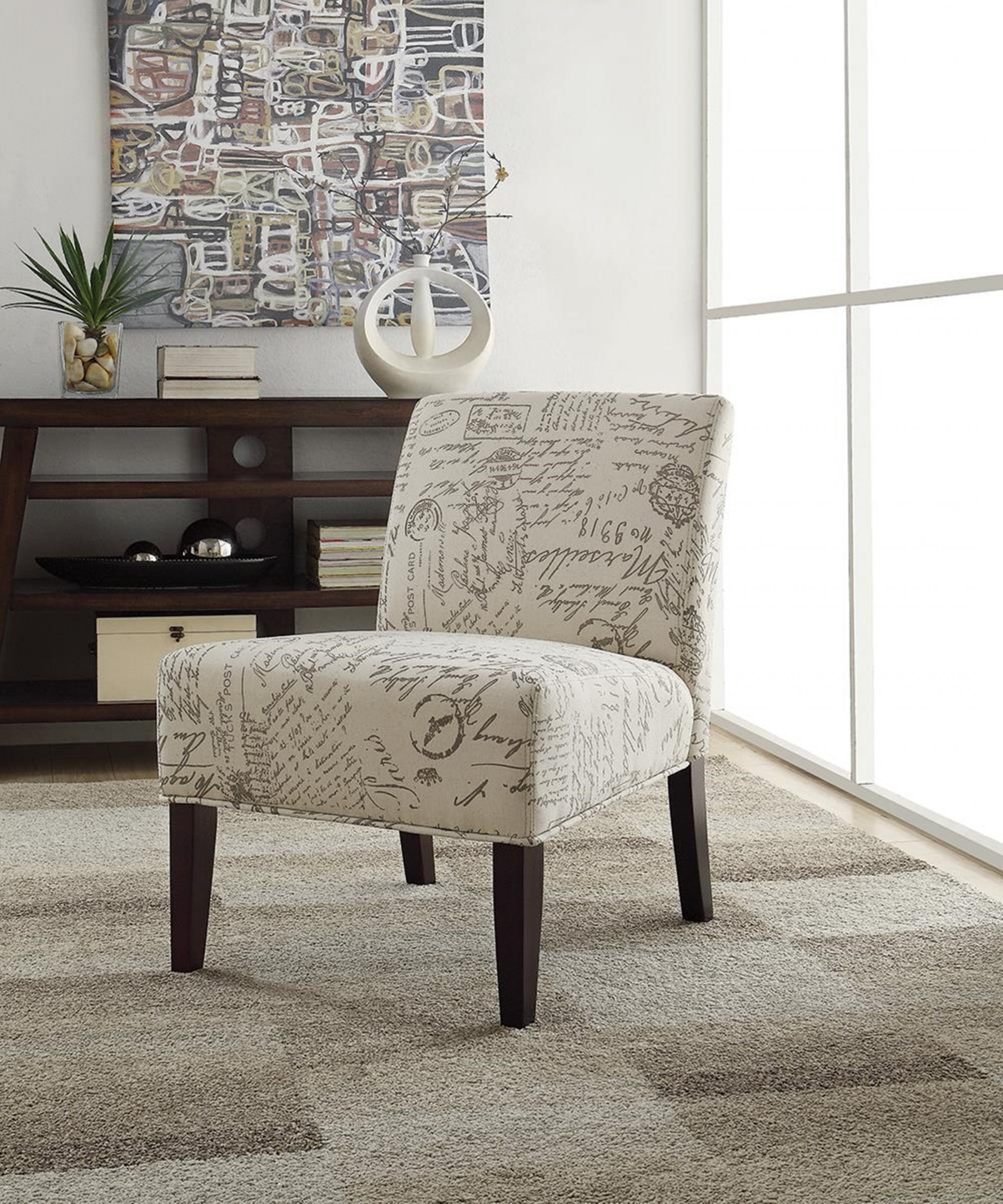 Traditional Off-White and Grey Accent Chair - Click Image to Close