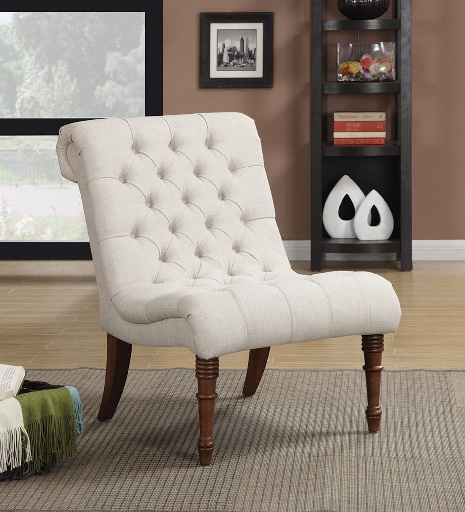 Traditional Oatmeal Slipper Chair - Click Image to Close