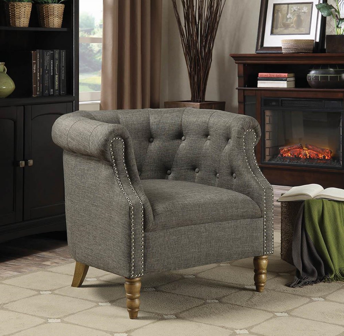 Barrel Button Tufted Accent Chair Gray