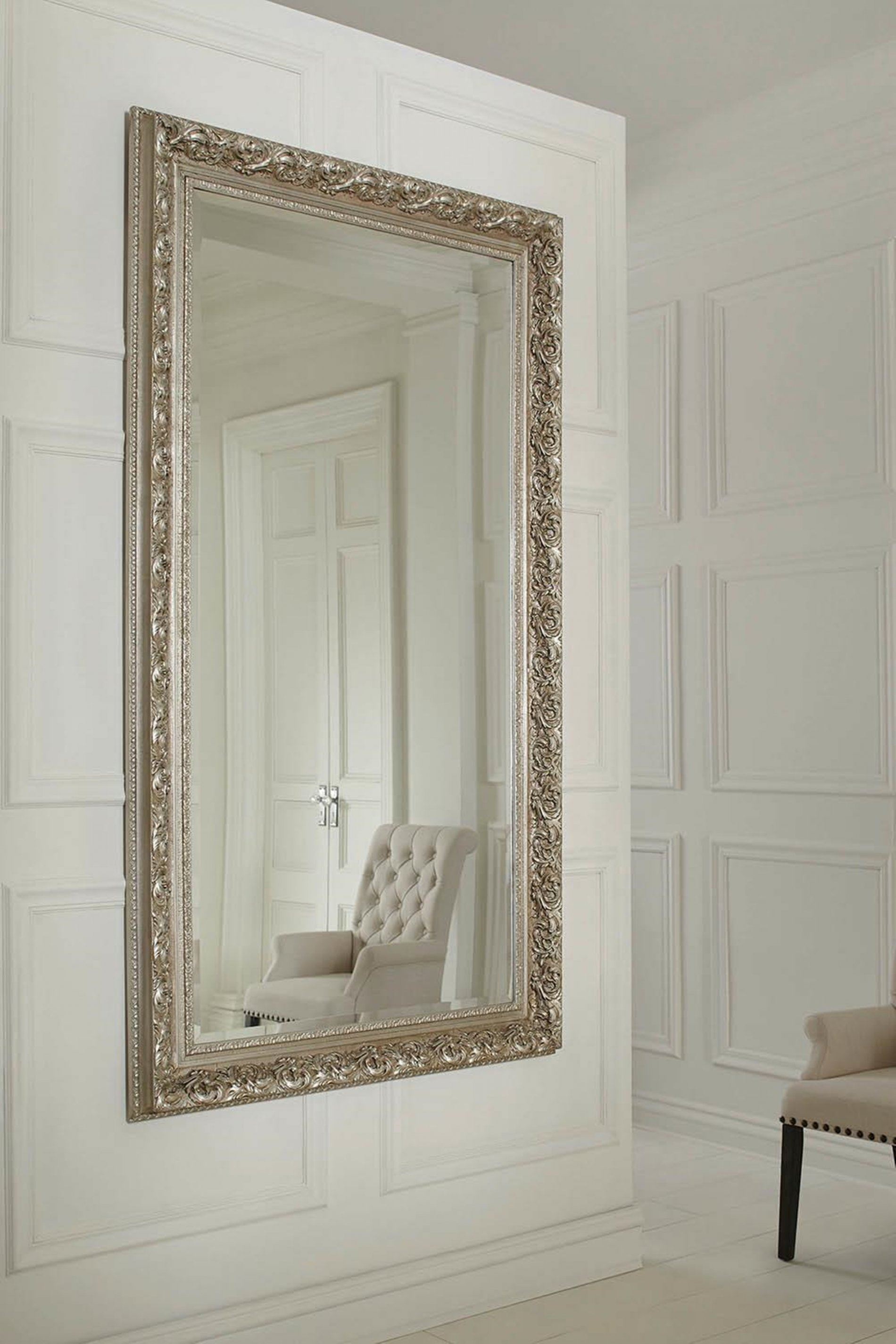 Ornate Antique Silver Wall Mirror - Click Image to Close