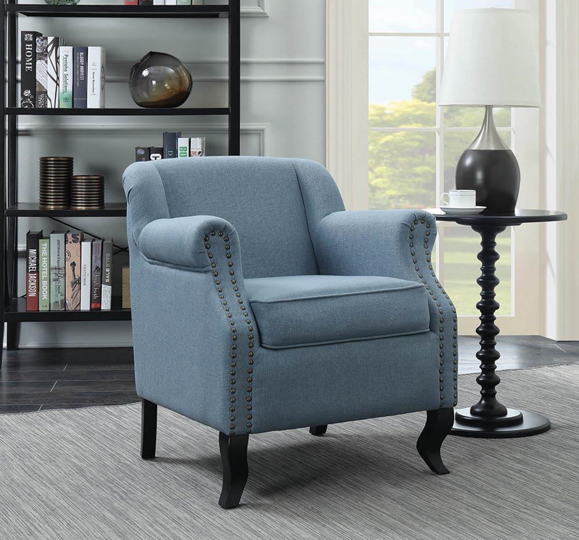 Traditional Light Blue Upholstered Accent Chair - Click Image to Close