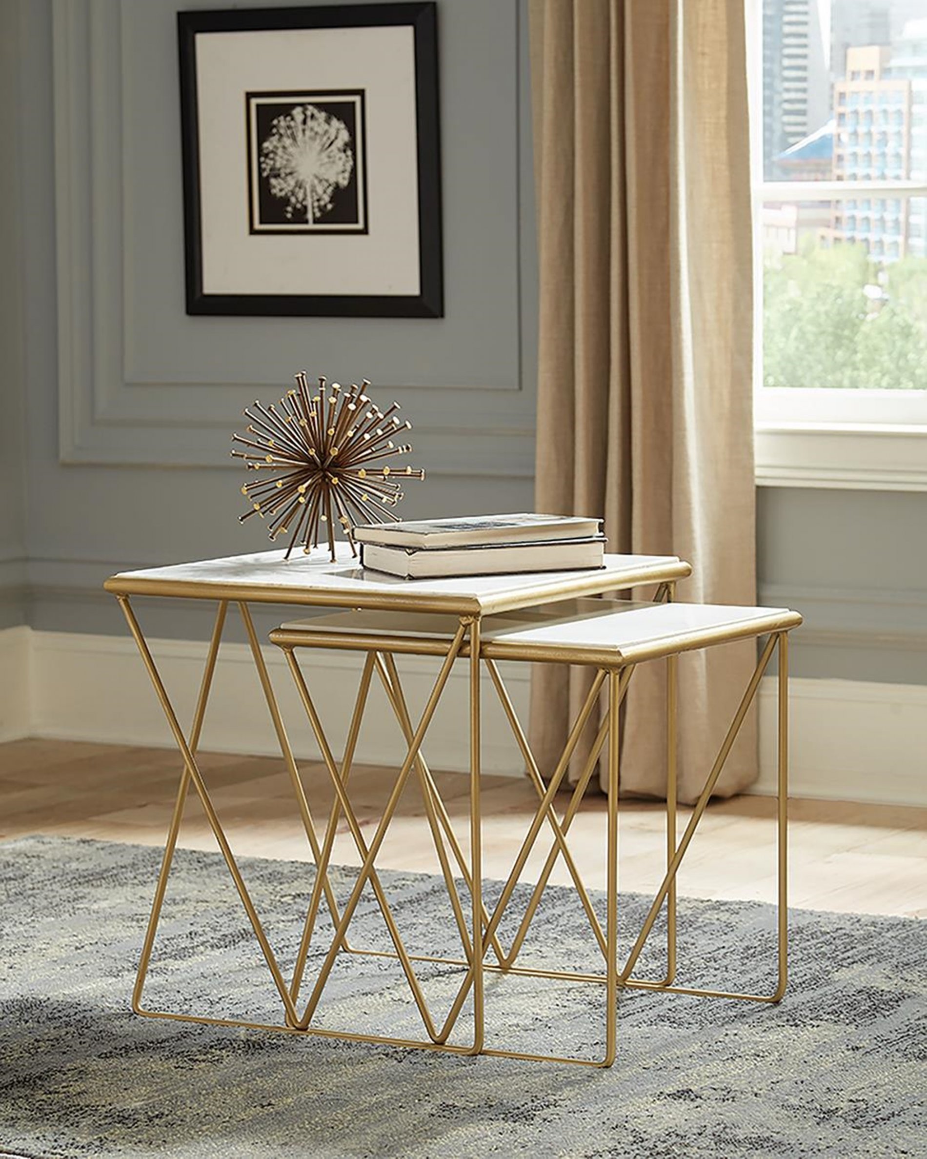 Modern Marble and Gold Nesting Tables - Click Image to Close