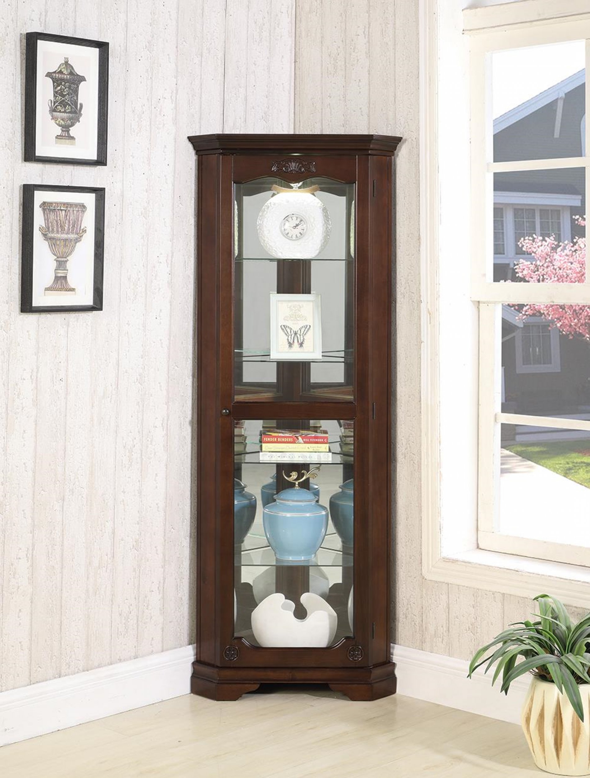 Traditional Golden Brown Curio Cabinet - Click Image to Close
