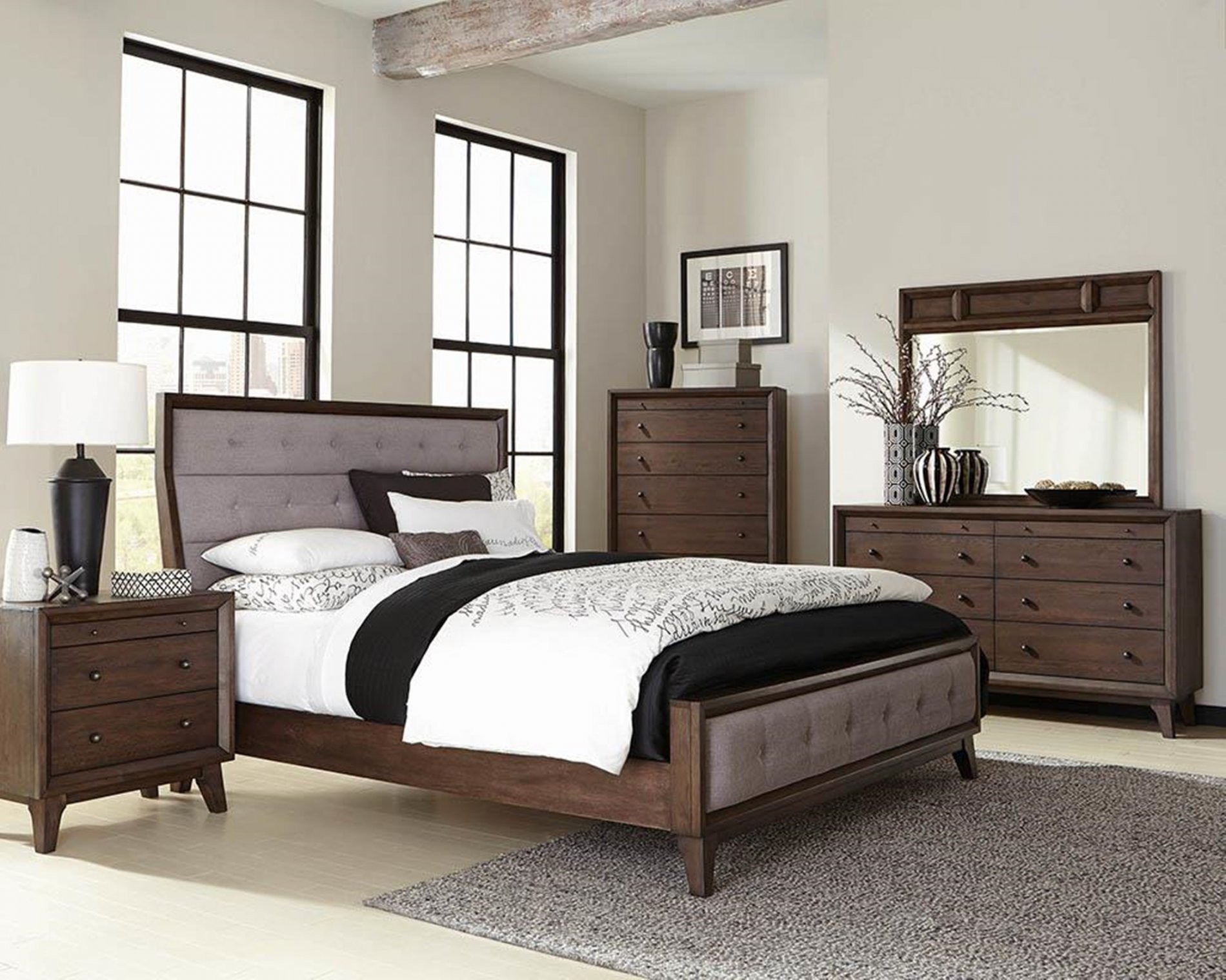 Bingham Retro-Modern Brown Cal. King Bed - Click Image to Close