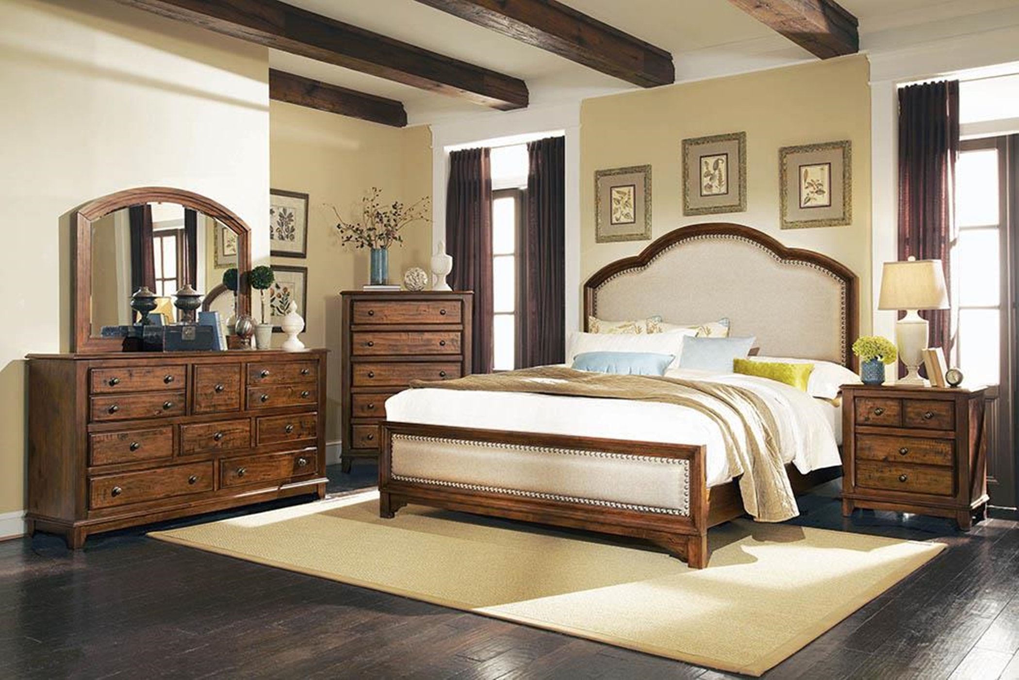 Laughton Rustic Brown Upholstered Cal. King Bed - Click Image to Close