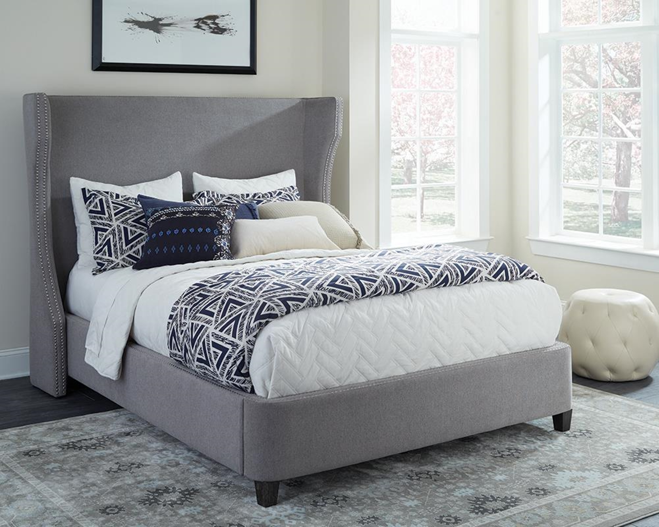 Grey Queen Upholstered Bed - Click Image to Close