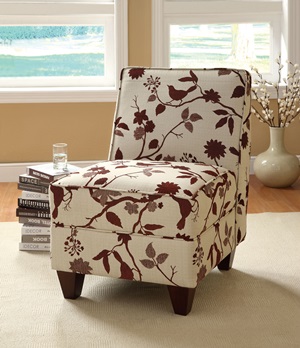 460408 Accent Chair (Burgundy Birds Pattern) - Click Image to Close