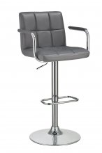Contemporary Grey and Chrome Adjustable Bar Stool with Arms