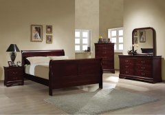 Louis Philippe Traditional Red Brown Sleigh Queen Bed