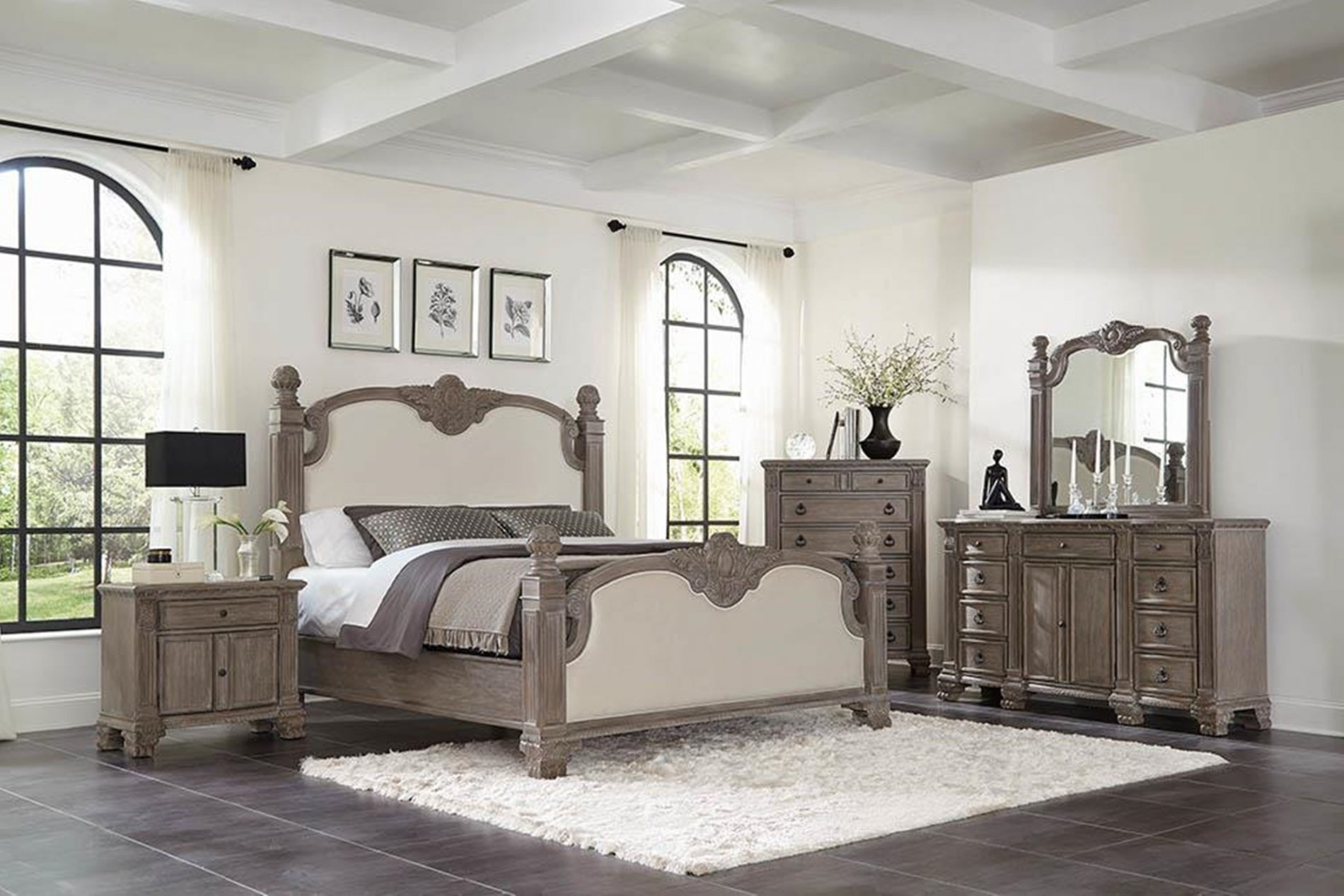 Jenna Vintage Grey Queen Bed - Click Image to Close