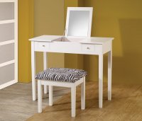 Casual White Vanity and Upholstered Stool