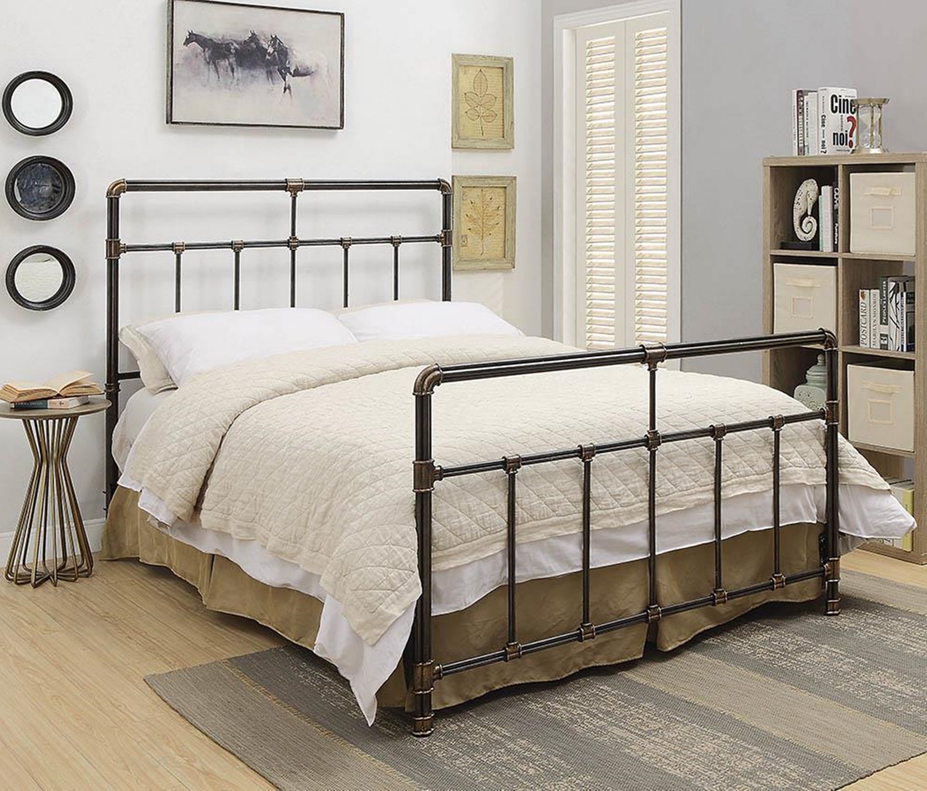 Silas Antique Brass Metal King Bed - Click Image to Close