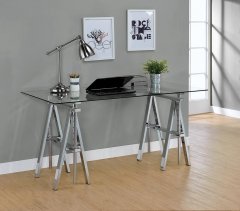 Casual Silver Glass Top Adjustable Writing Desk