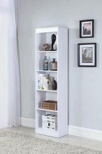 Transitional White Five-Shelf Narrow Bookcase