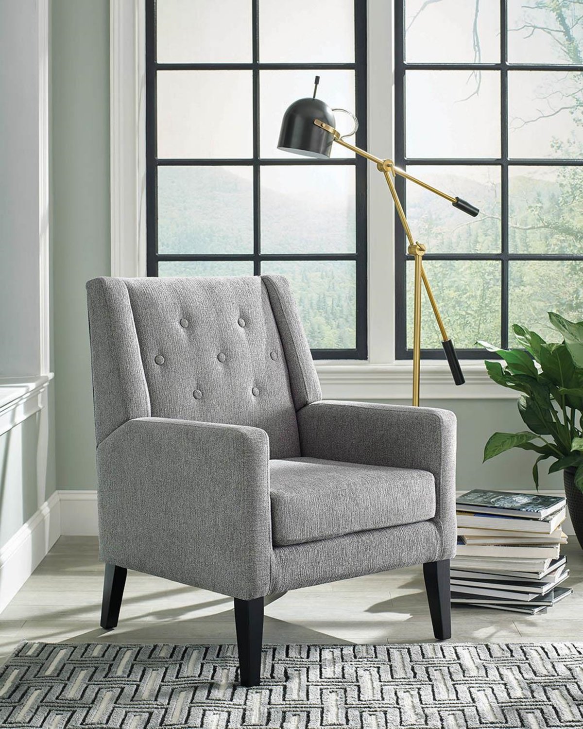 Transitional Demi-Wing Grey Accent Chair