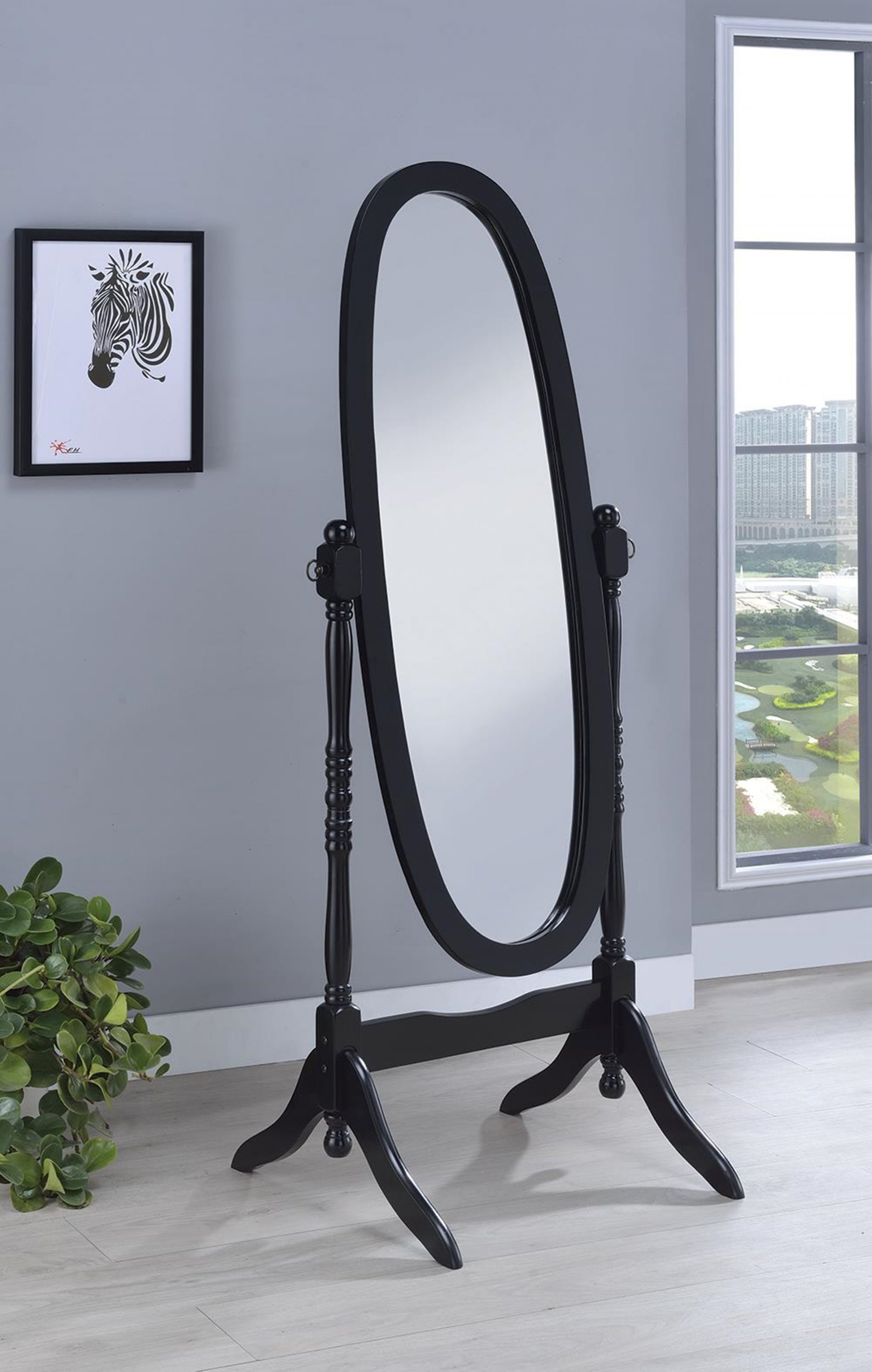 Transitional Black Cheval Mirror - Click Image to Close