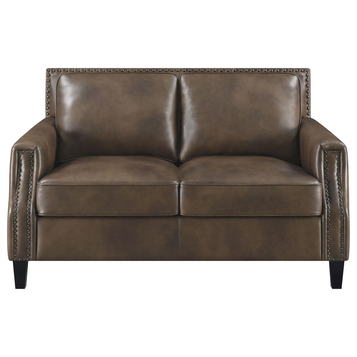 Leaton Upholstered Recessed Arms Loveseat Brown Sugar image