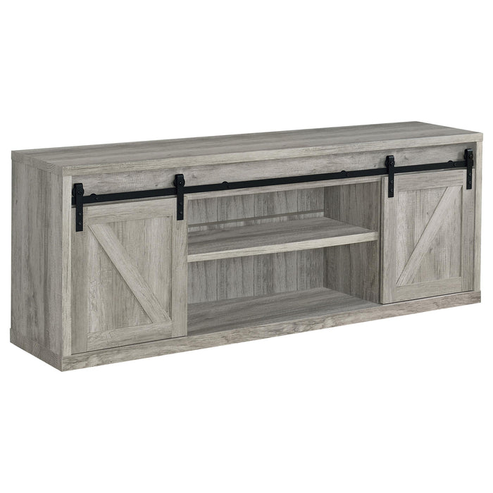 Brockton 71-inch 3-shelf Sliding Doors TV Console Grey Driftwood image