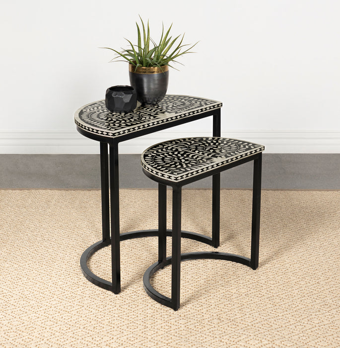 Zakiya 2-piece Demilune Nesting Table Black and White image