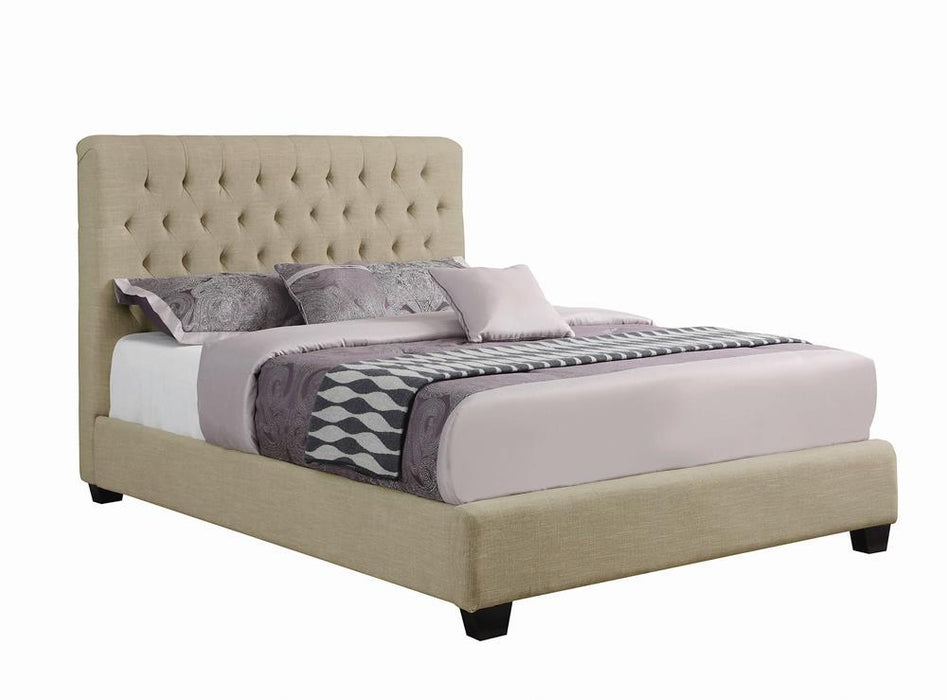 Chloe Tufted Upholstered Queen Bed Oatmeal