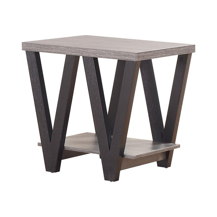 Stevens V-shaped End Table Black and Antique Grey